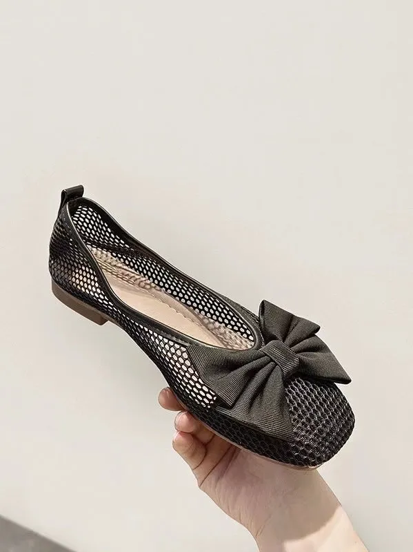 Joskaa Black Bow Cutout Ballet Flat Shoes