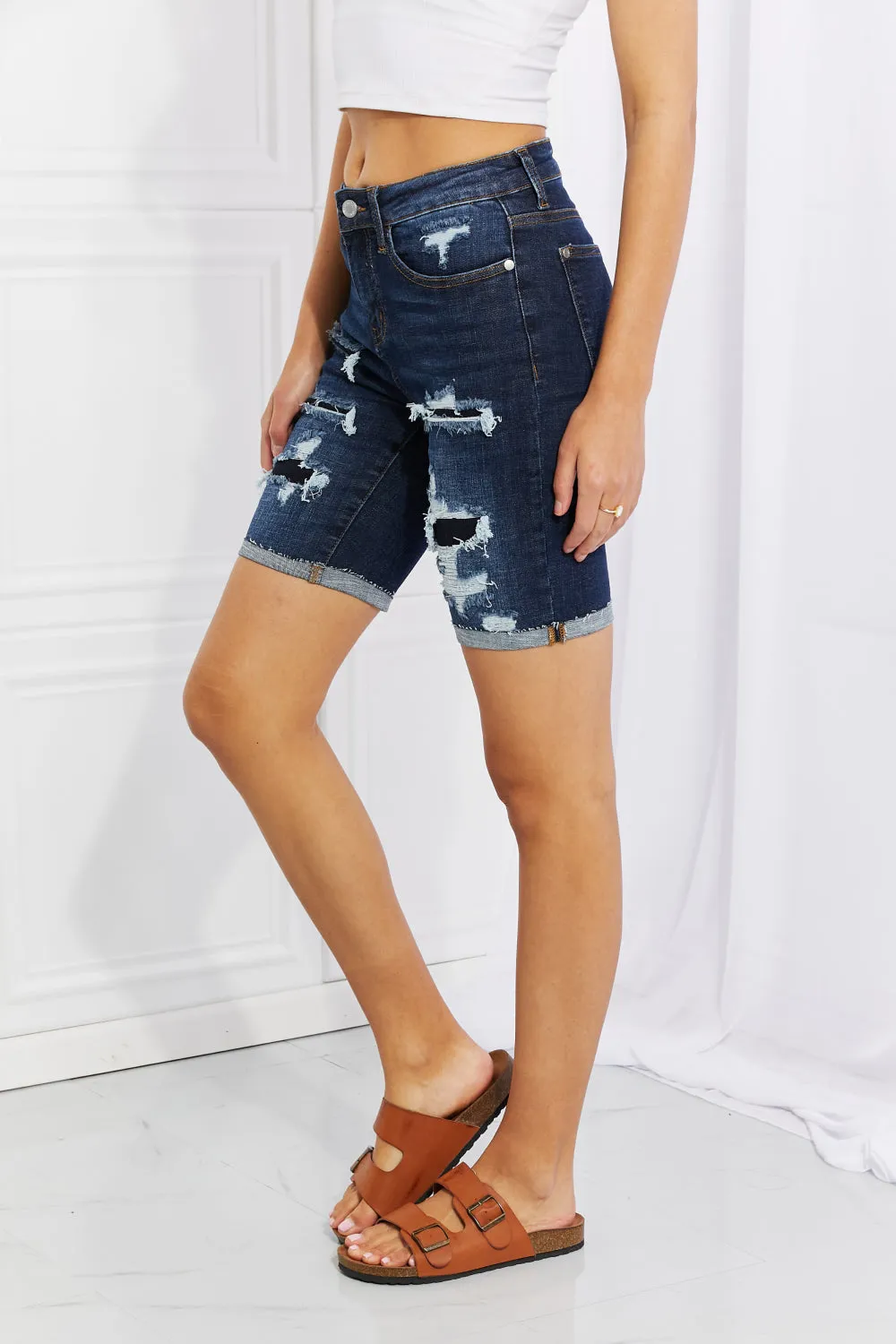 Judy Blue Lucy High Rise Patch Bermuda Shorts