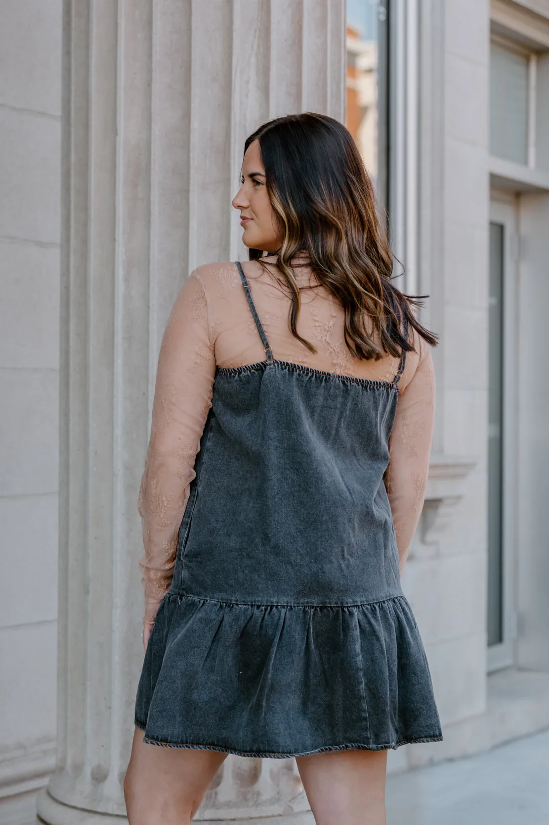 Junie Tiered Denim Dress | Washed Black