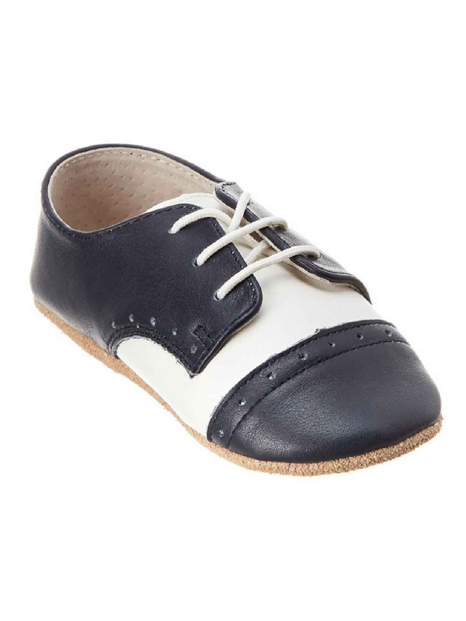 Lamour Unisex White Navy Bentley Napa Leather Saddle Crib Shoes 0 Baby-5 Toddler