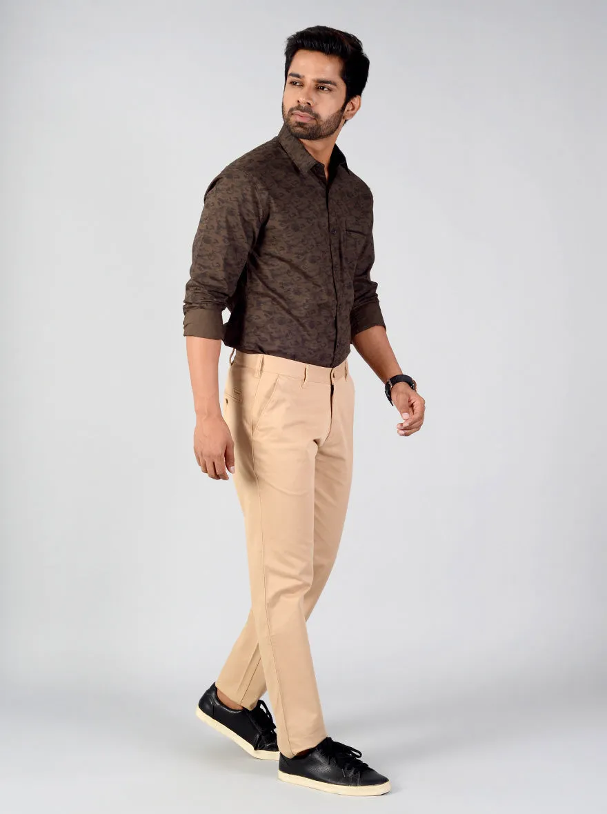 Light Khakhi Self Textured Slim Fit Casual Trouser | Greenfibre