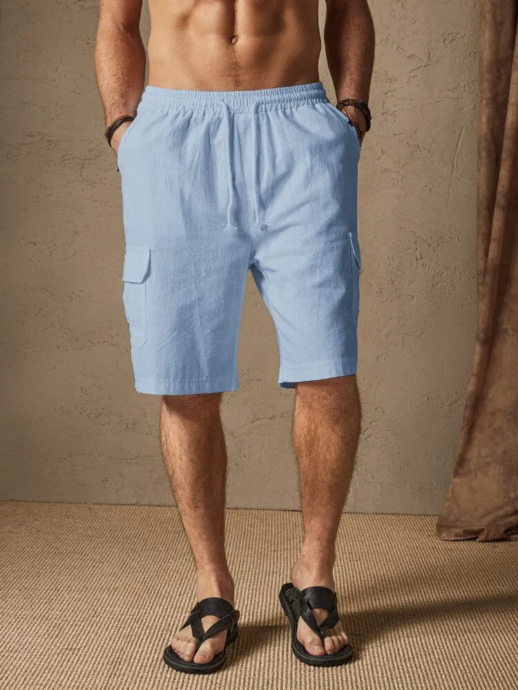 Linen Style Casual Shorts with Pockets