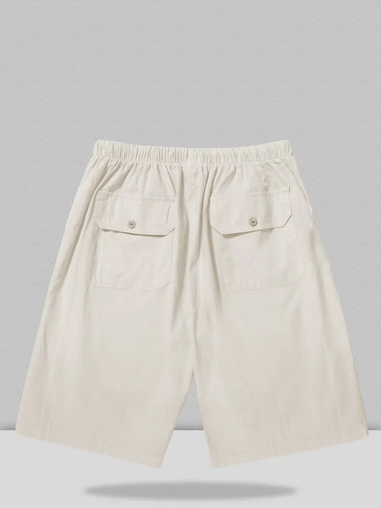 Linen Style Multi-pocket Shorts Casual Pants