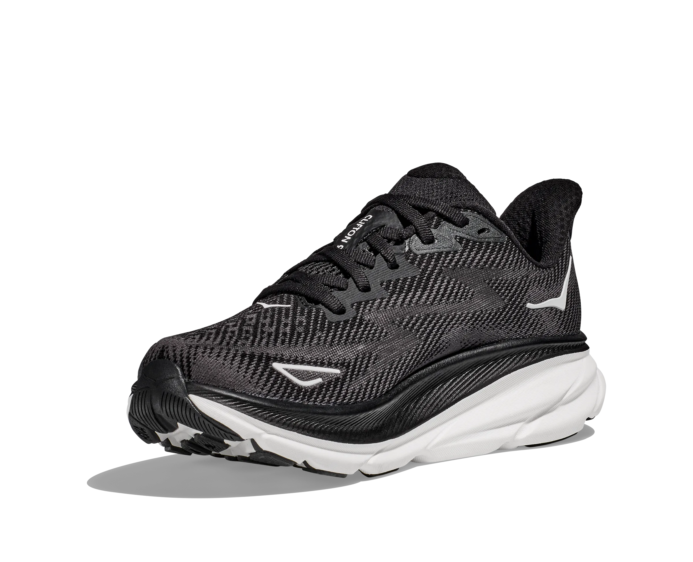 Men's Hoka Clifton 9 Color: Black/White (WIDE WIDTH)