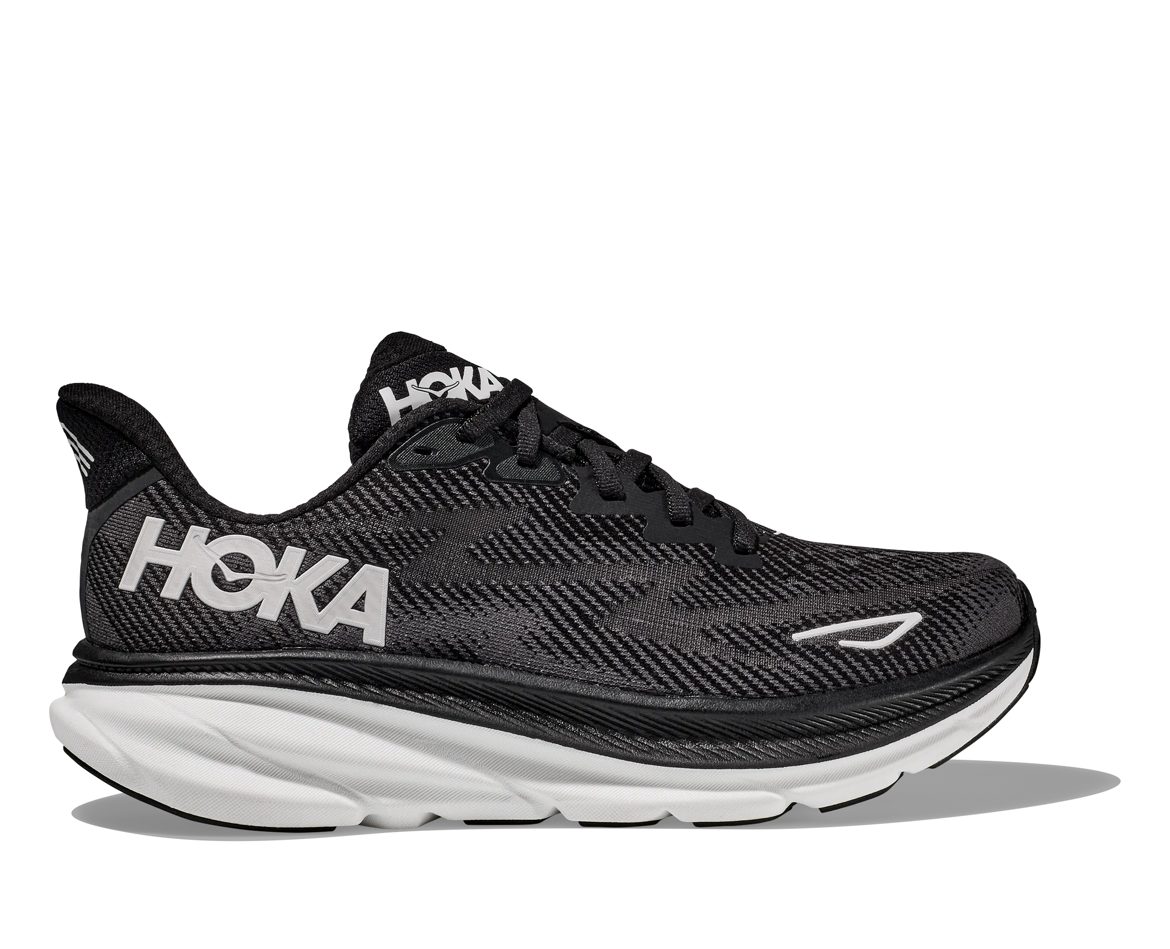 Men's Hoka Clifton 9 Color: Black/White (WIDE WIDTH)