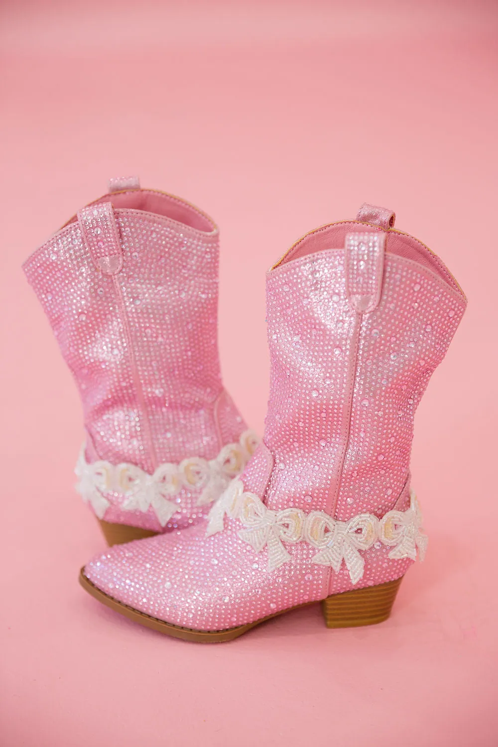 MINI KIDS BEADED BOW PINK BOOTS