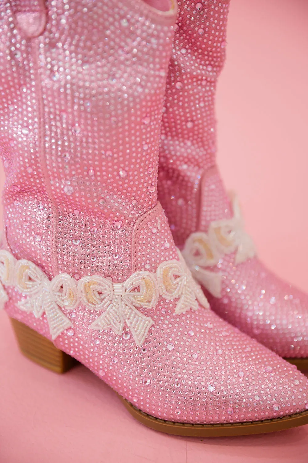 MINI KIDS BEADED BOW PINK BOOTS