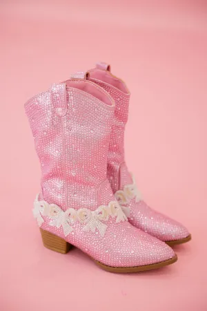 MINI KIDS BEADED BOW PINK BOOTS