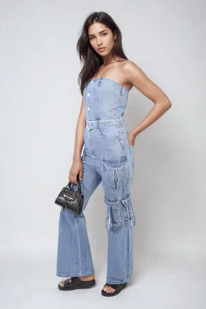 Multi Pockets Strapless Cargo Jumpsuit