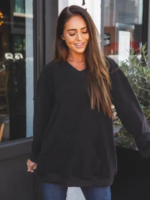 Oversized Fleece Pullover w/ Pockets - Black