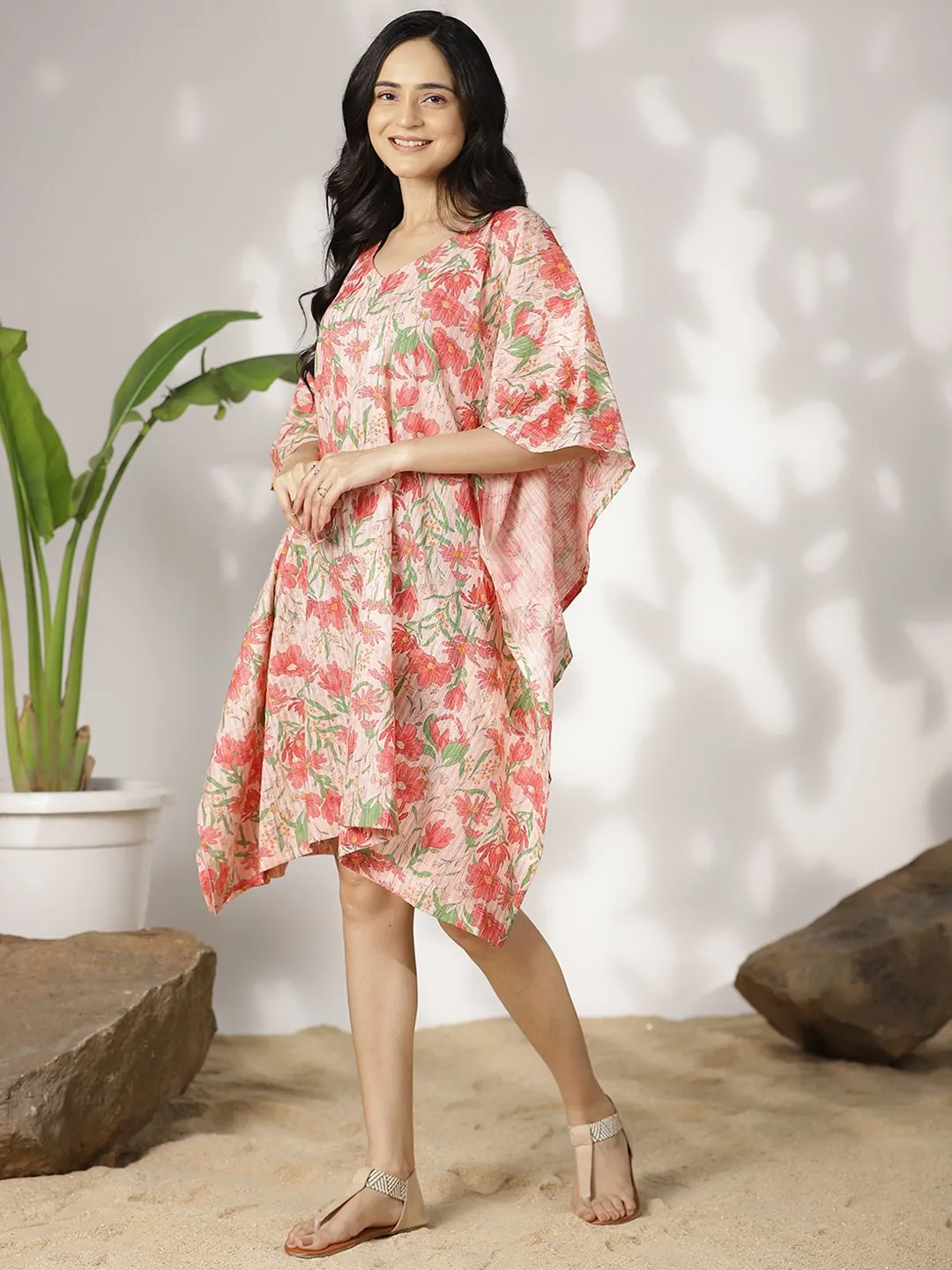 PinkFloral Cotton Kaftan