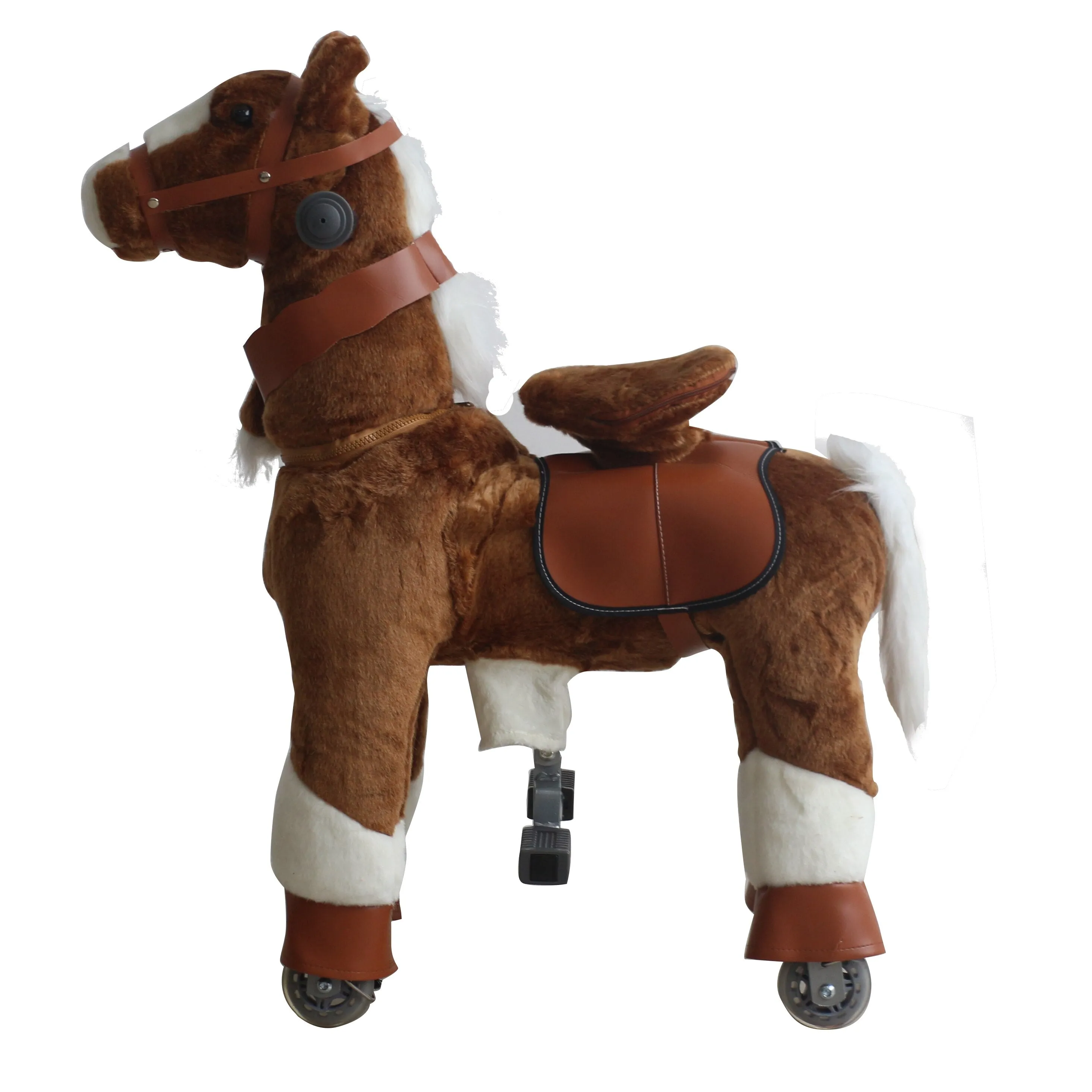 Plush Mechanical with White Hoof Walking Ride-On Horse Kids Toy