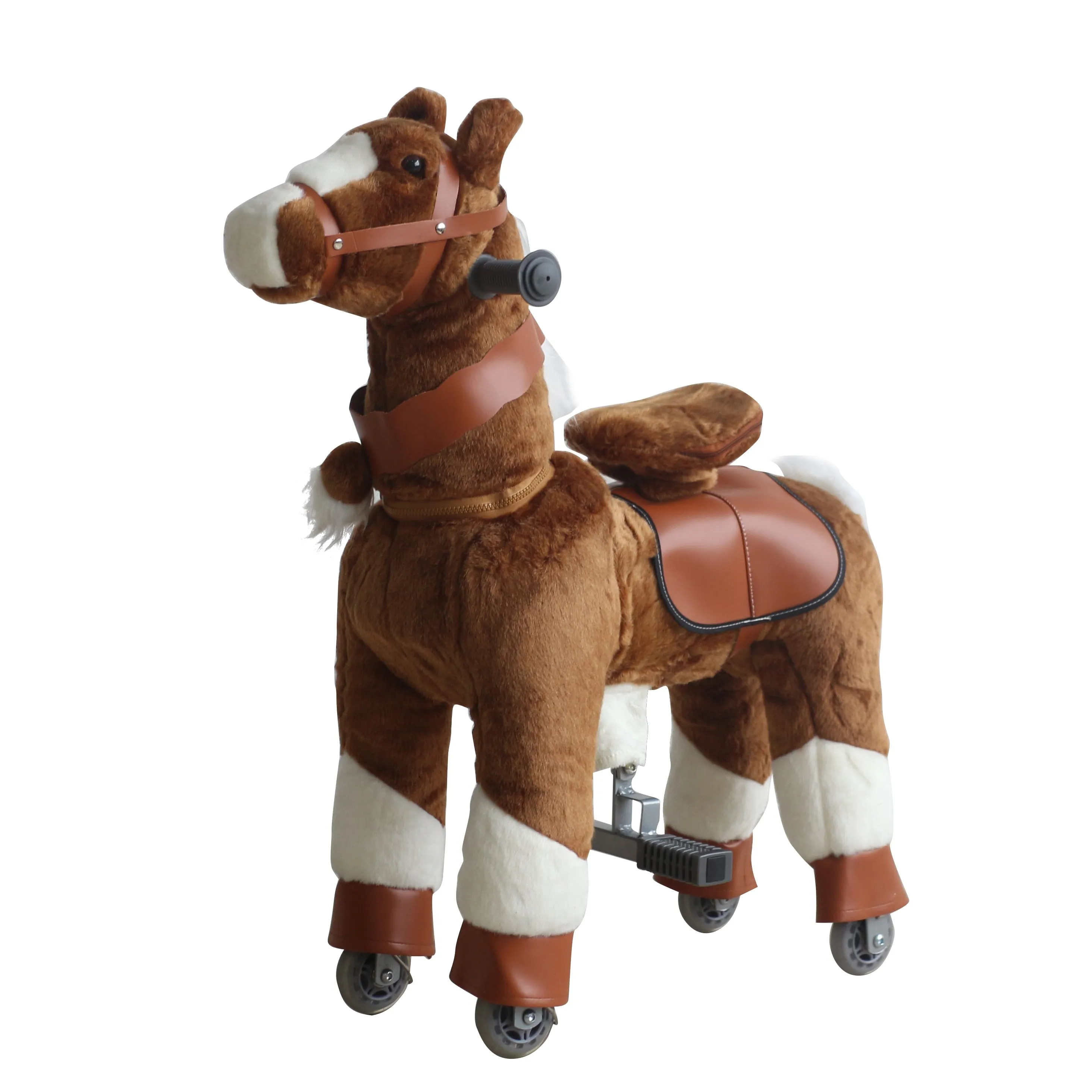 Plush Mechanical with White Hoof Walking Ride-On Horse Kids Toy