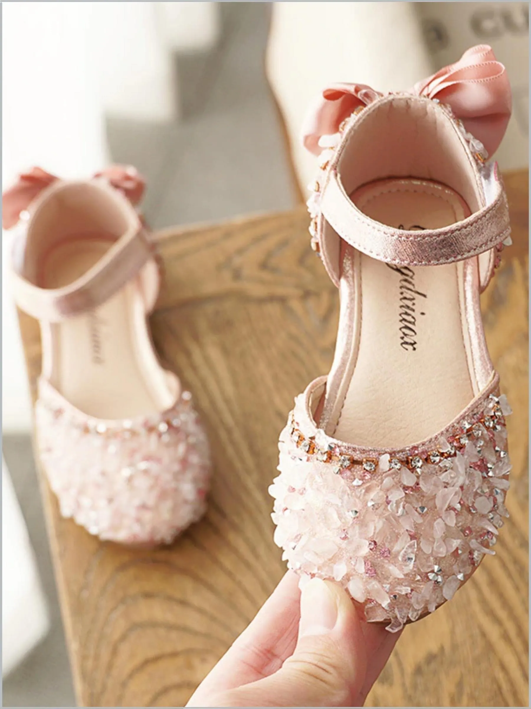 Rhinestone Sparkle Heel Bow Flats By Liv and Mia