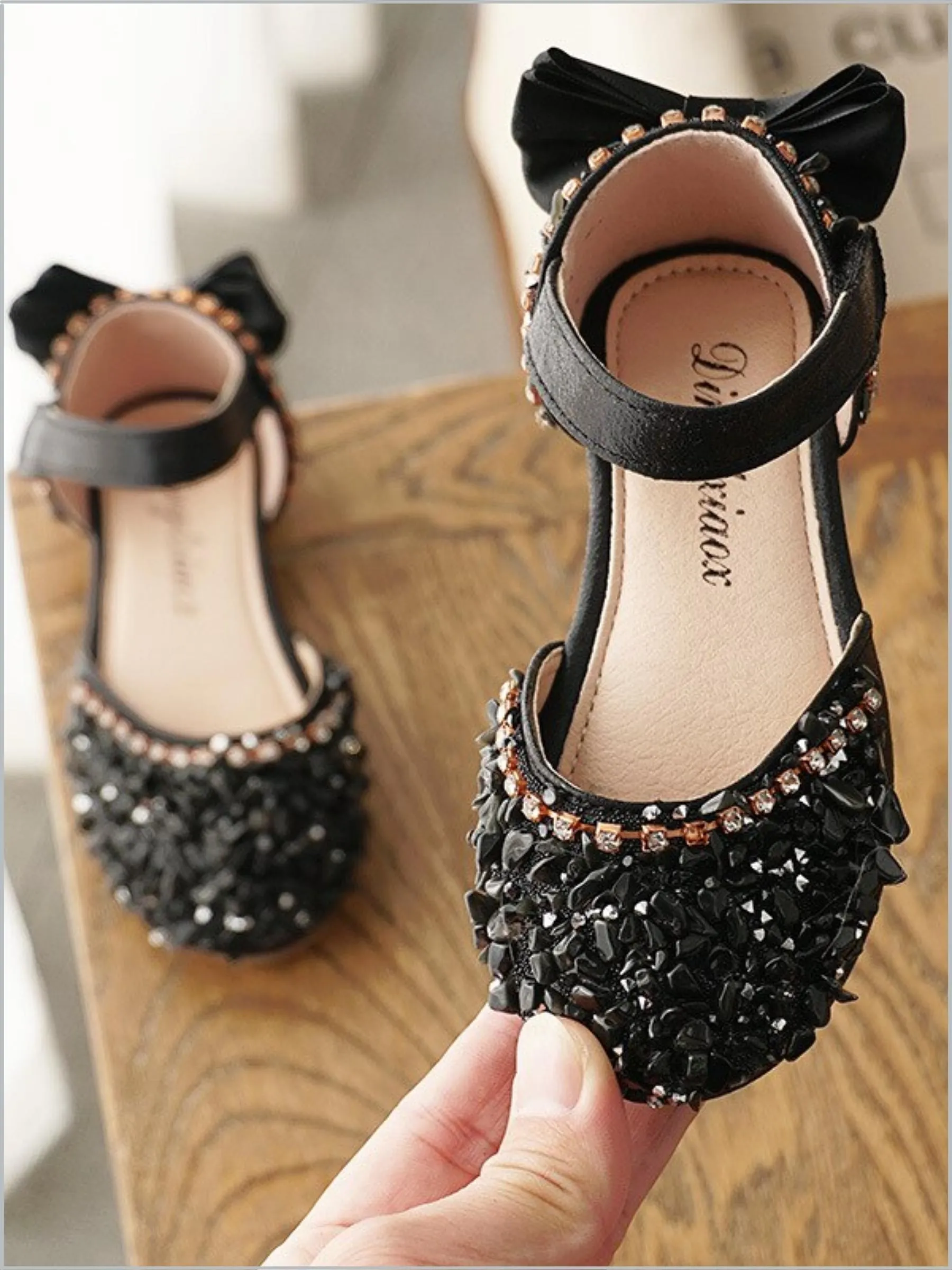 Rhinestone Sparkle Heel Bow Flats By Liv and Mia