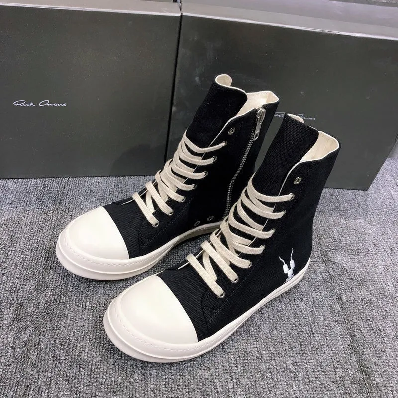 Rick Owens Black High-Top Canvas Sneakers