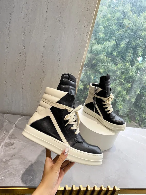 Rick Owens Geobasket Sneakers - Black and Cream