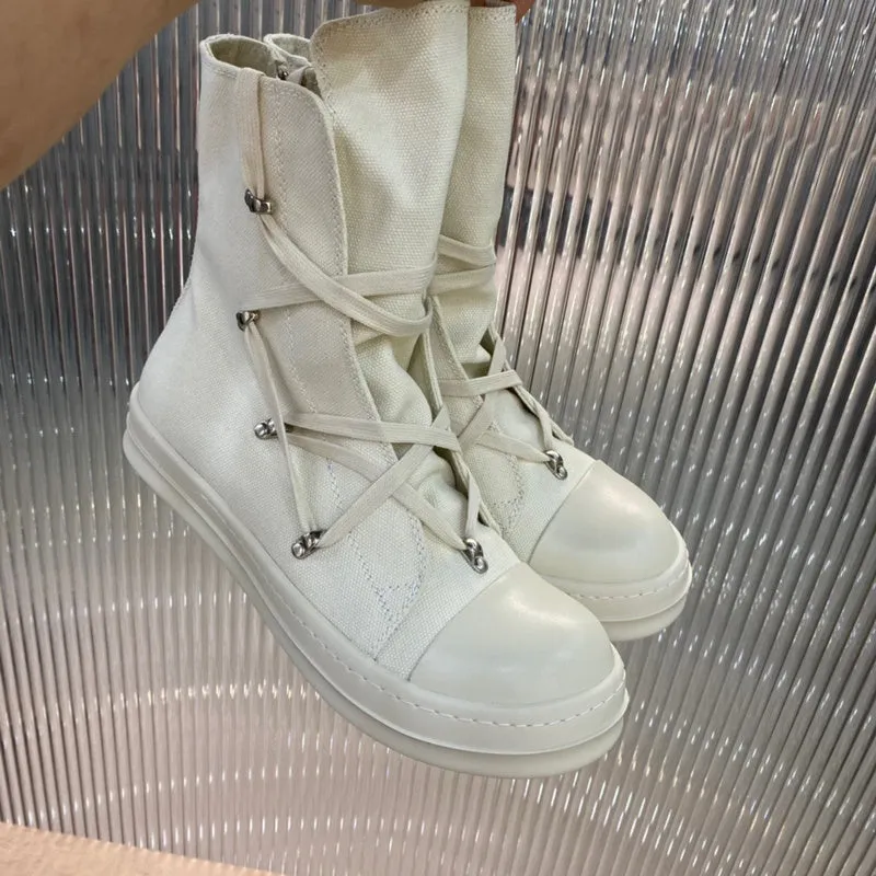 Rick Owens High-Top Canvas Boots - Cream