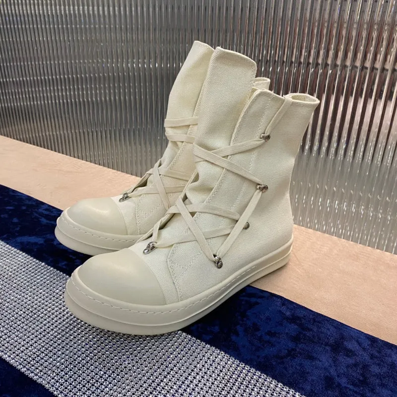 Rick Owens High-Top Canvas Boots - Cream