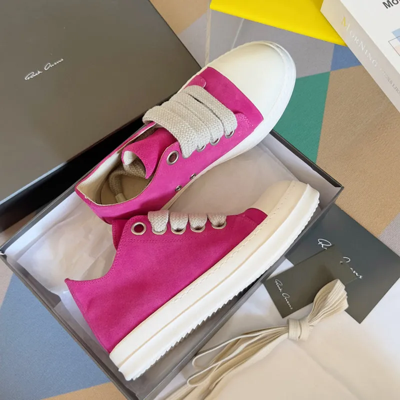 Rick Owens Pink Suede Low-Top Sneakers