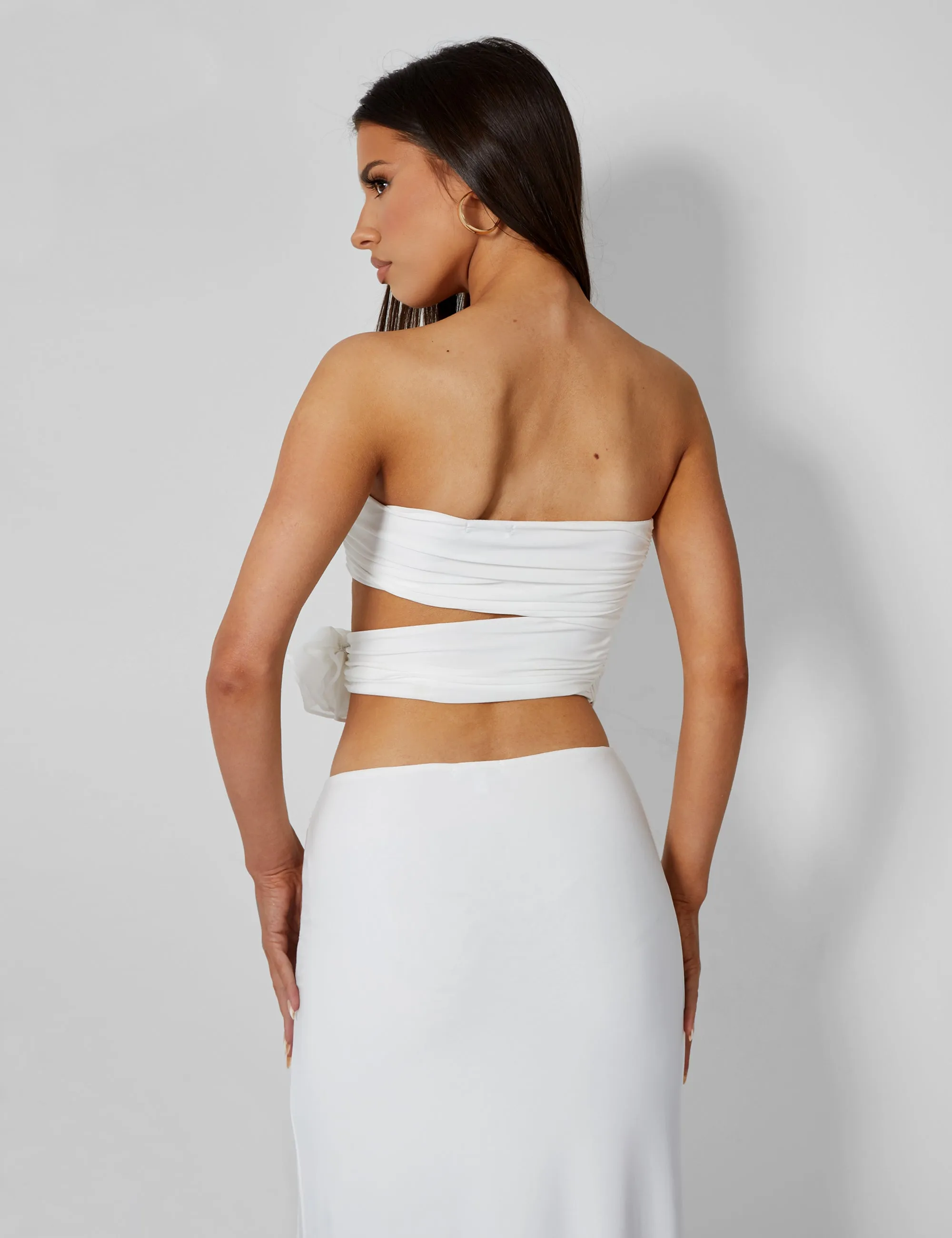 Rose Detail Cut Away Bandeau Top Ivory