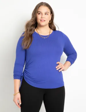 Ruched Side Long Sleeve Tee in Royal Blue