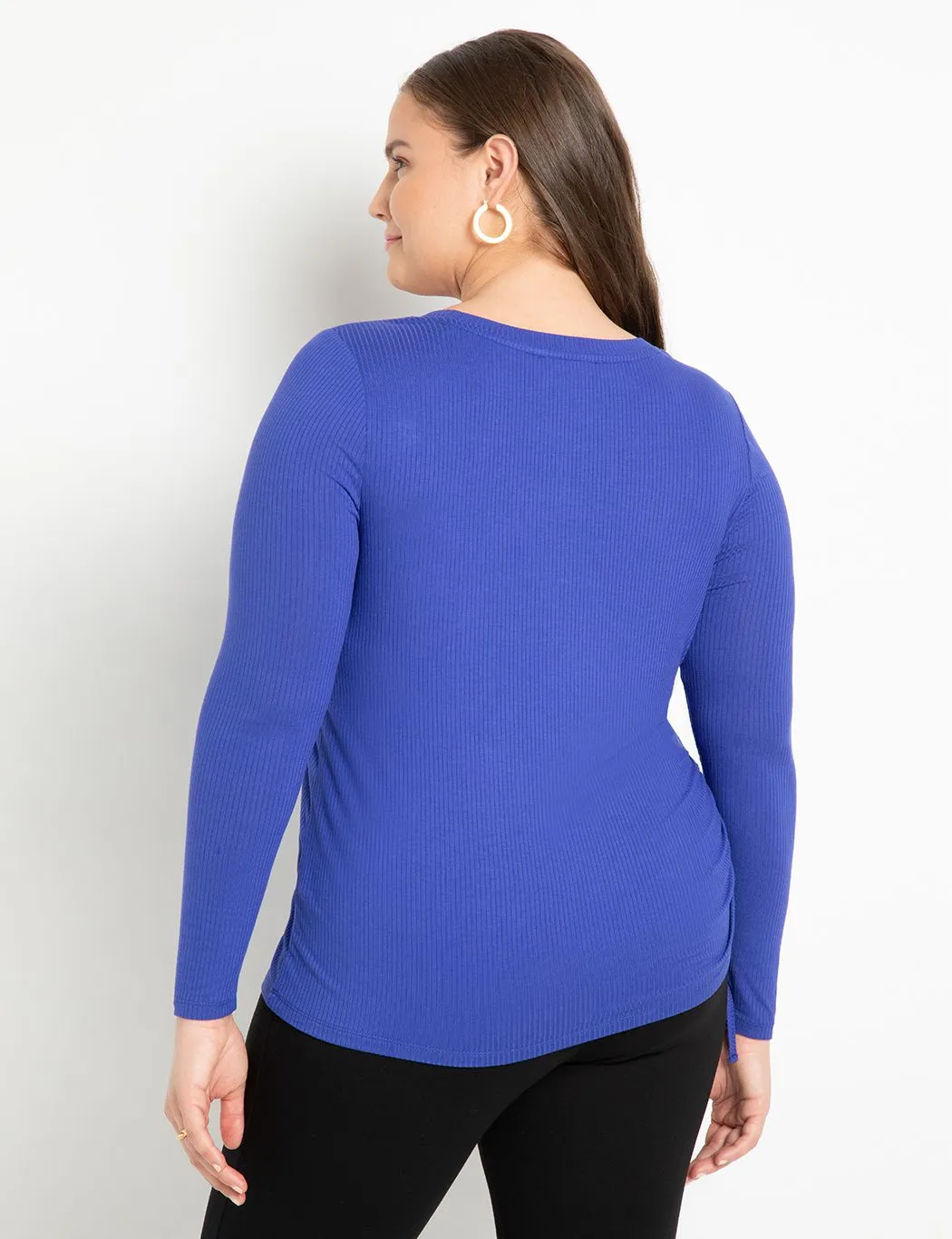 Ruched Side Long Sleeve Tee in Royal Blue