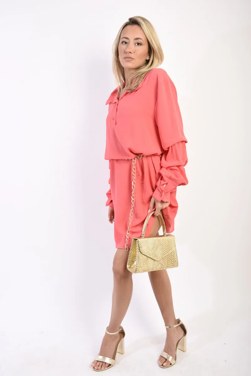 Ruffle Sleeve Pocket Button Front Dress