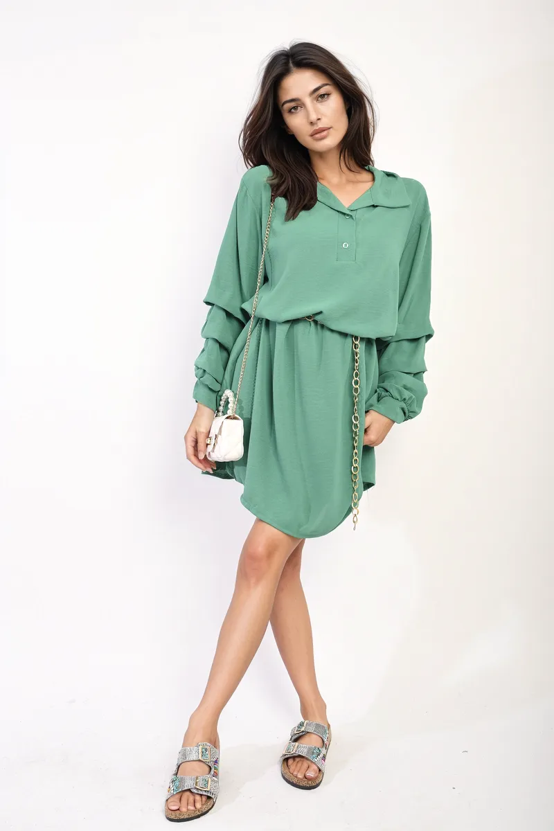 Ruffle Sleeve Pocket Button Front Dress