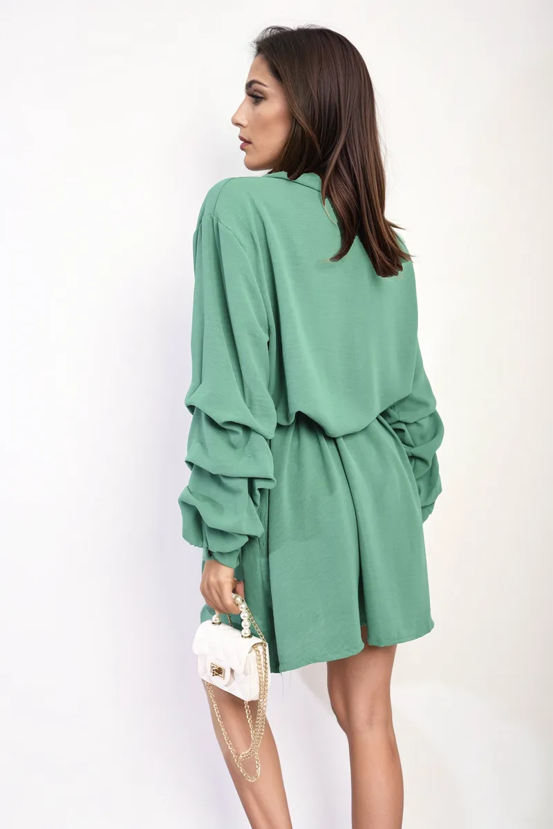 Ruffle Sleeve Pocket Button Front Dress