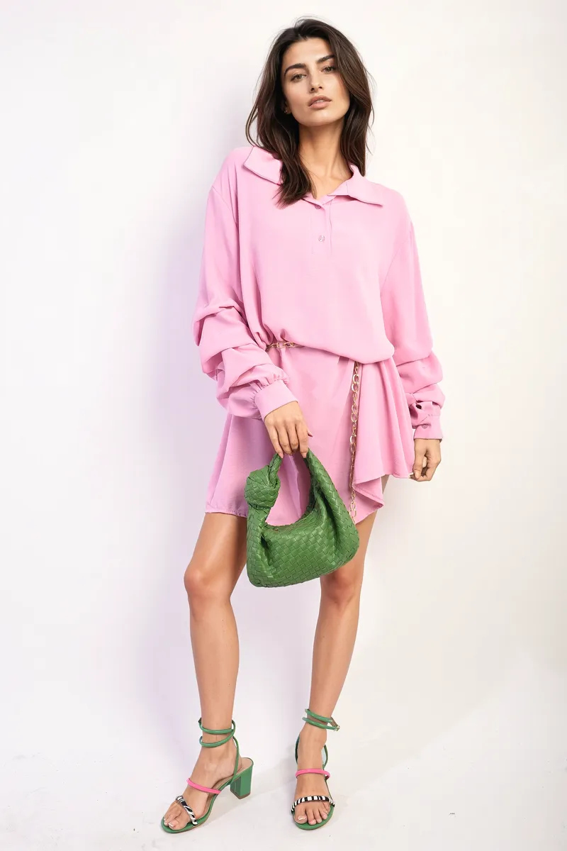 Ruffle Sleeve Pocket Button Front Dress