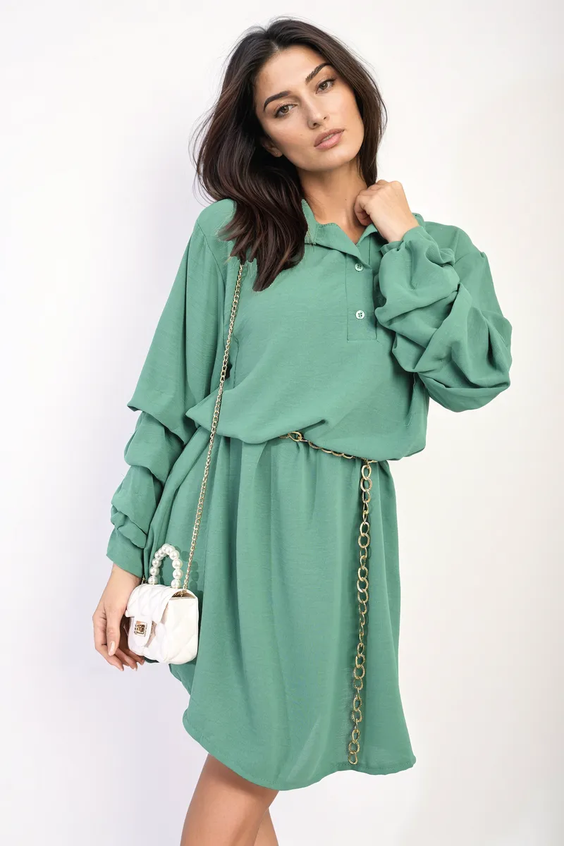 Ruffle Sleeve Pocket Button Front Dress