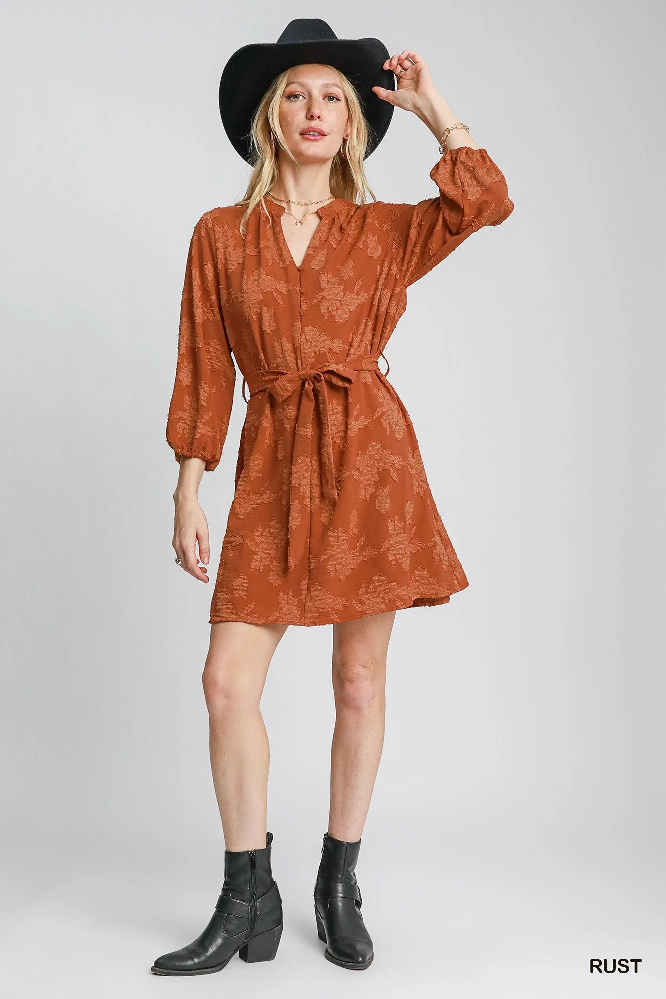 Rust Jacquard Mini Dress