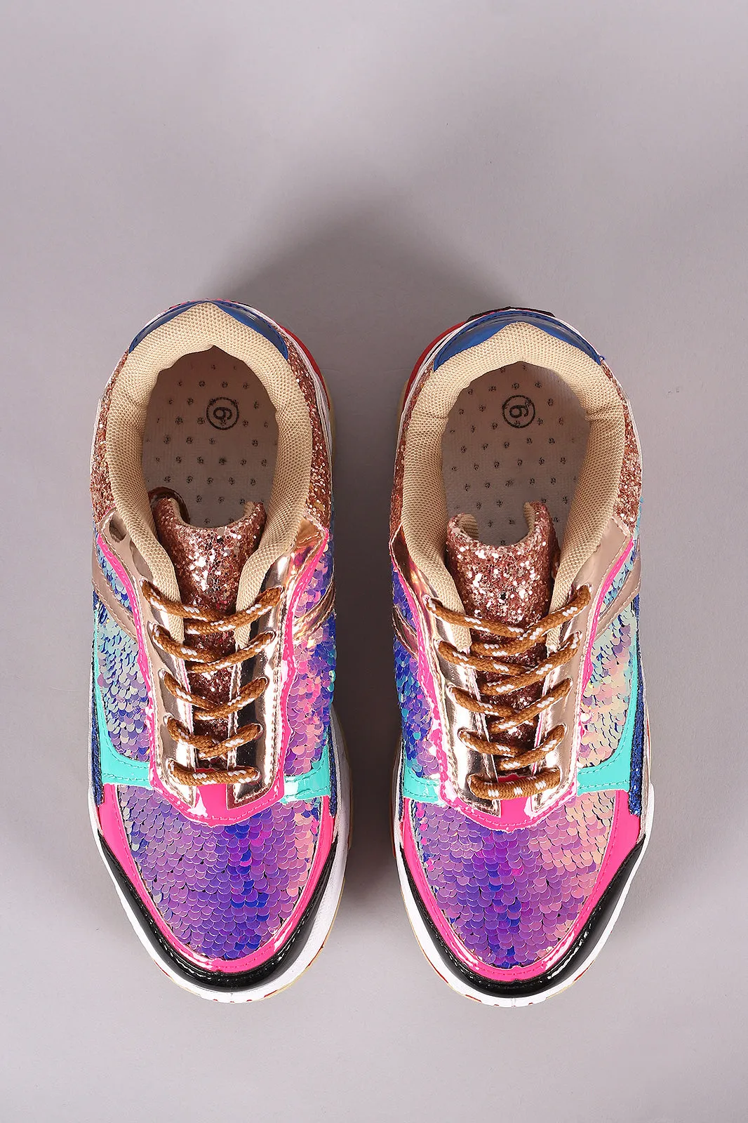 Sequins With Glitter Accent Lace-Up Platform Sneaker