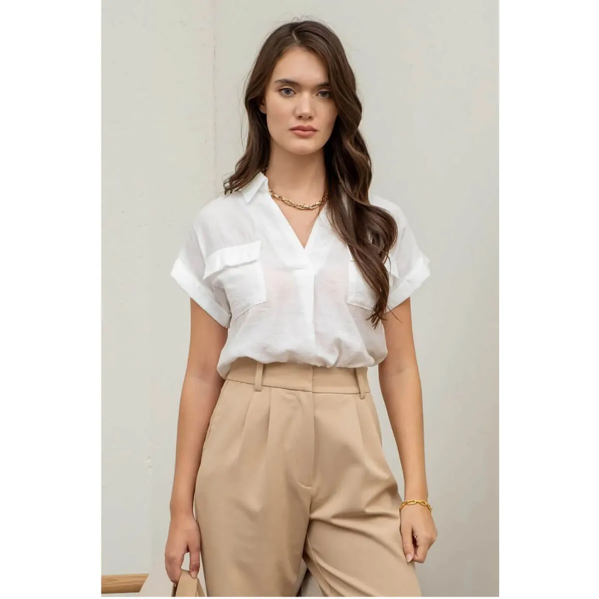 Short Sleeve V-Neck Blouse