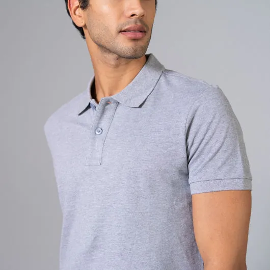 Smokey Trail Light Grey Cotton Polo T-Shirt