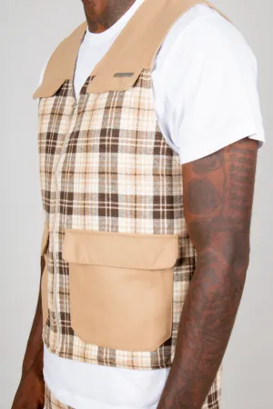 Tan Checked Utility Vest