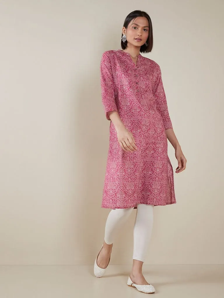 Utsa Pink Bandhani Print Straight Kurta