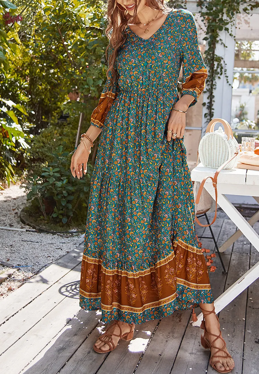 V Neck Bohemian Maxi Dress