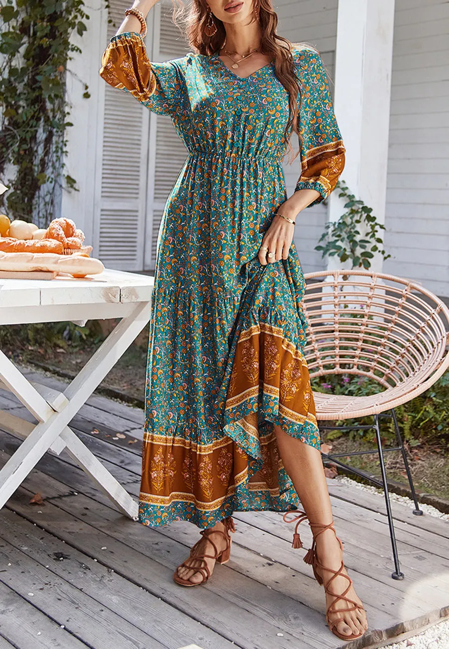 V Neck Bohemian Maxi Dress