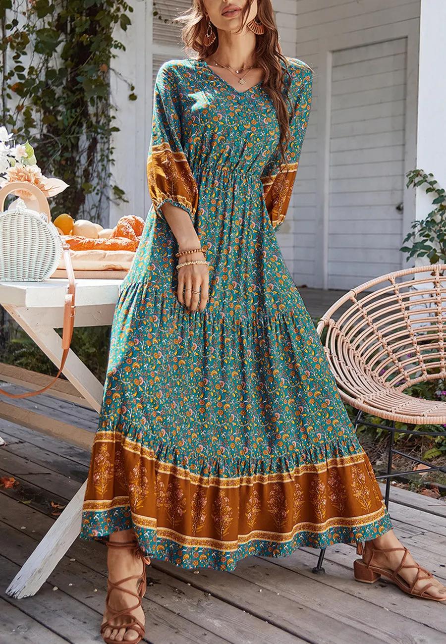 V Neck Bohemian Maxi Dress