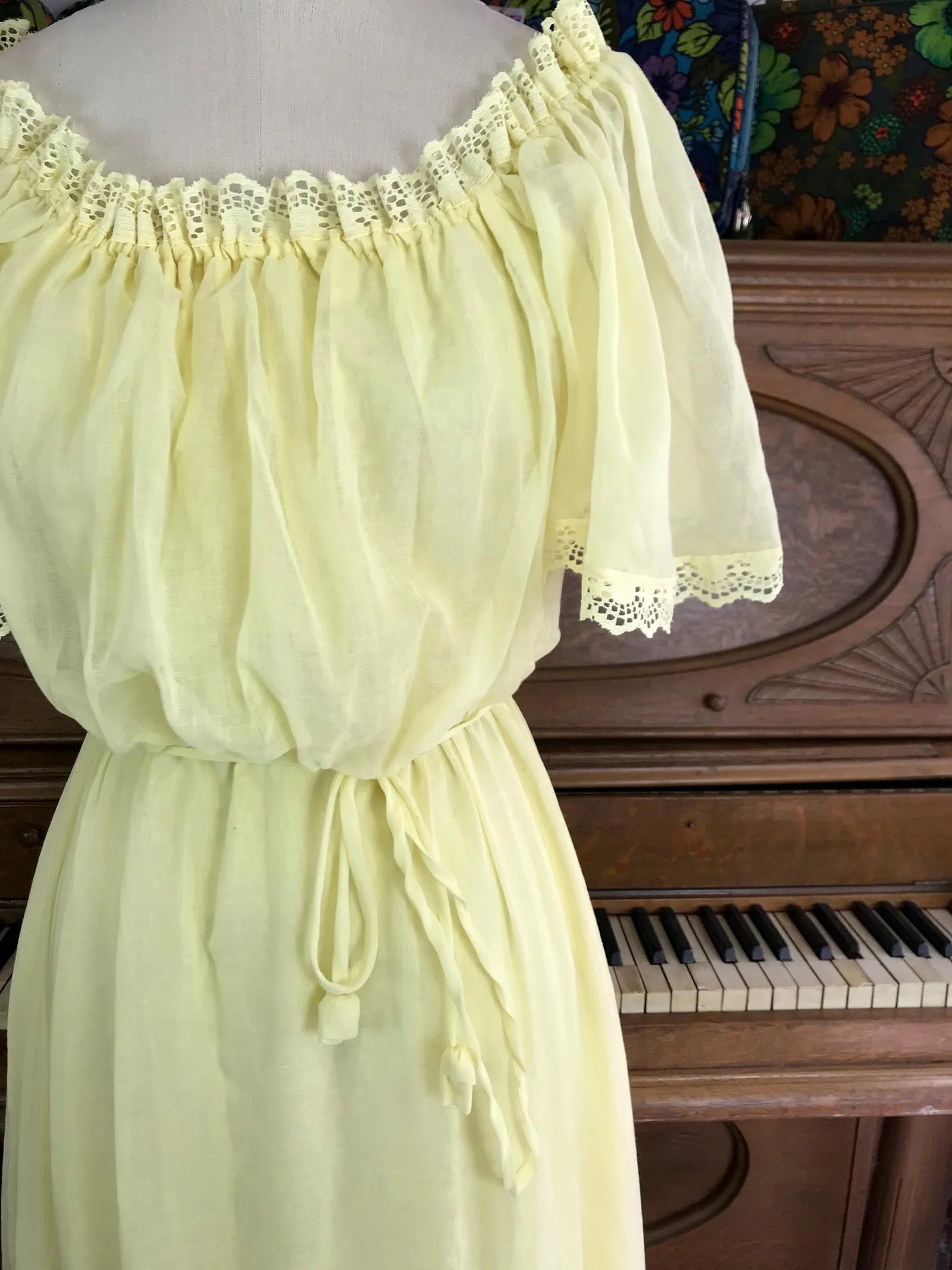 VTG 70s | Yellow Gunne Sax Style Festival Prairie Ruffle Boho Hippie Dress | S