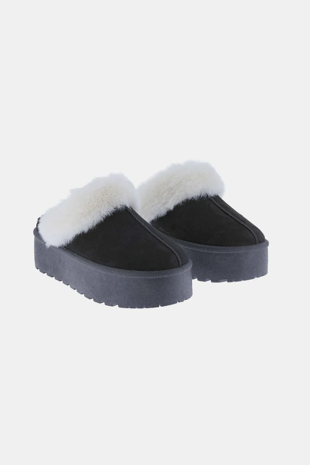 Weeboo Black Thick Bottom Fur Trim Snow Slip Ons