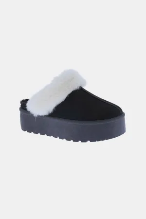 Weeboo Black Thick Bottom Fur Trim Snow Slip Ons