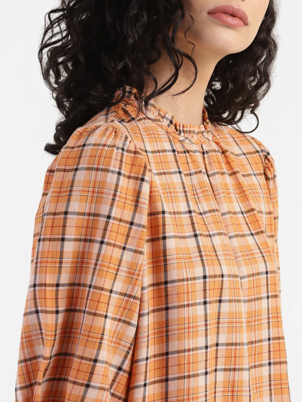 Women's Checkered Band Neck Top