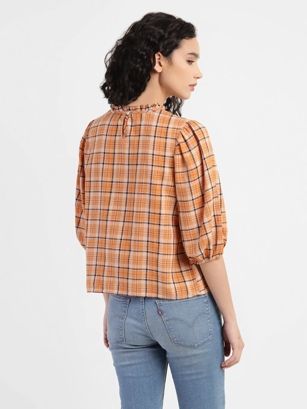 Women's Checkered Band Neck Top