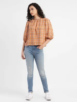 Women's Checkered Band Neck Top