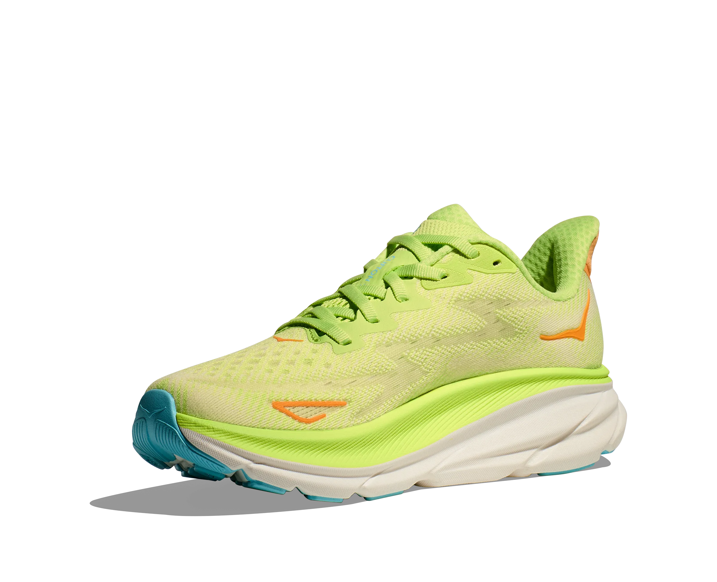 Women's Hoka Clifton 9 Color: Lettuce/ Solar Flare