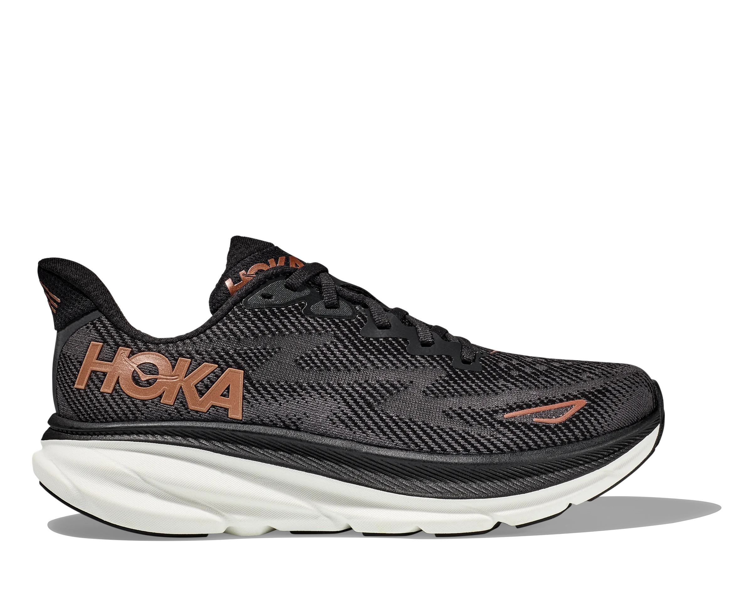 Women's Hoka One One Clifton 9 Color: Black / Copper (WIDE WIDTH)