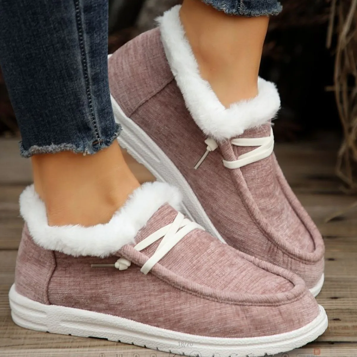 Women's Lace Up Round Toe Furry Sneakers